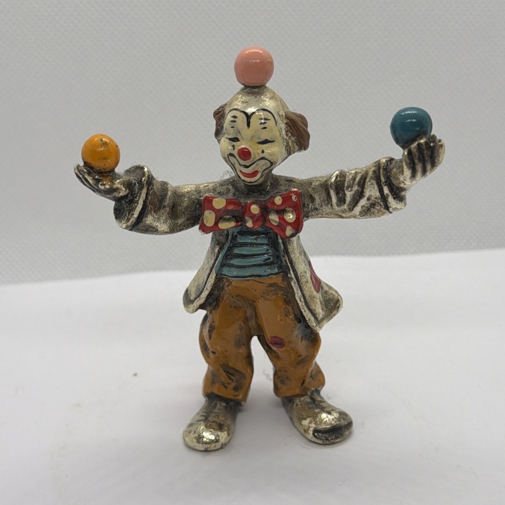Handmade Vintage Hand Painted Metal Clown Circus Figurine Small Painted Finish